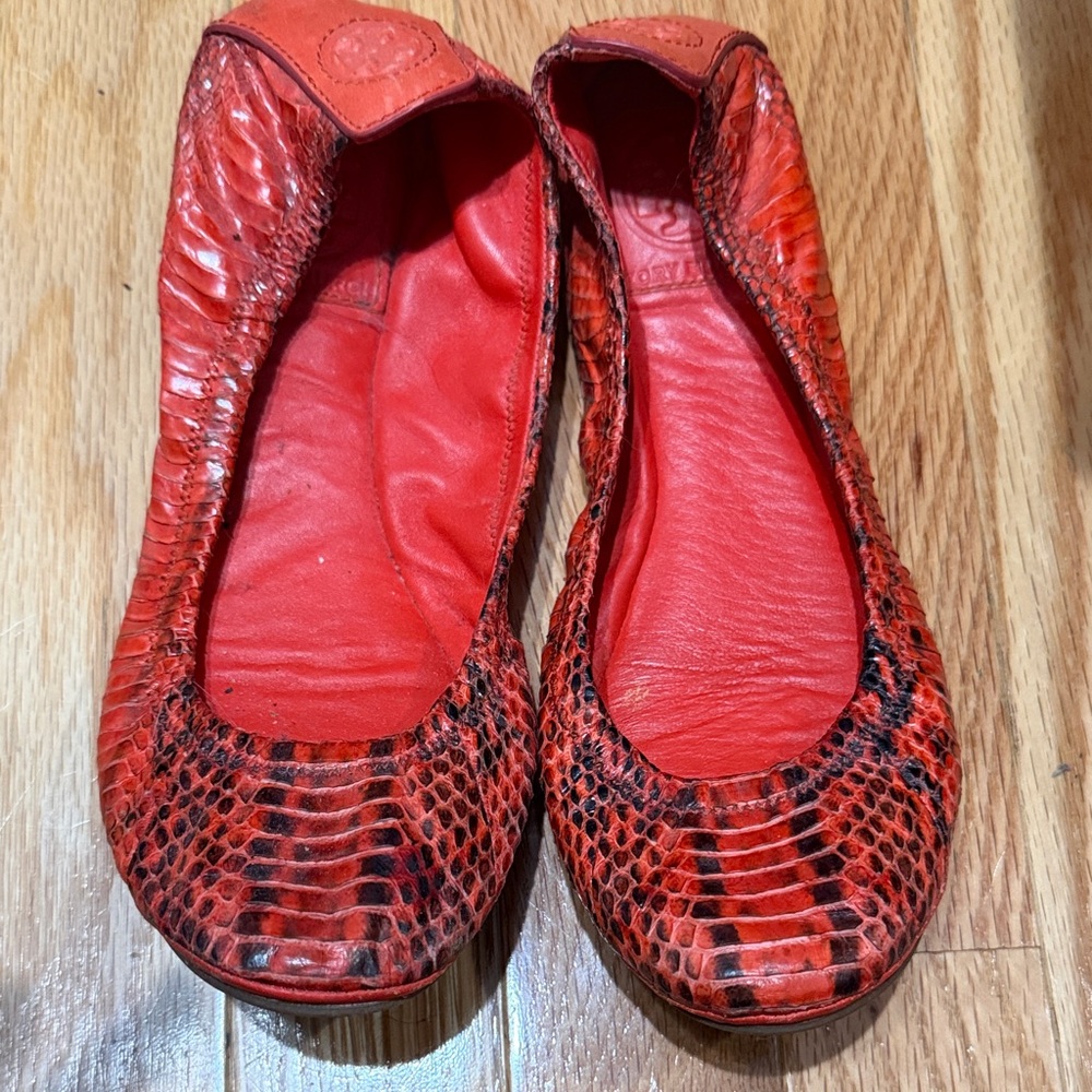 Red Snakeskin Ballet Flats